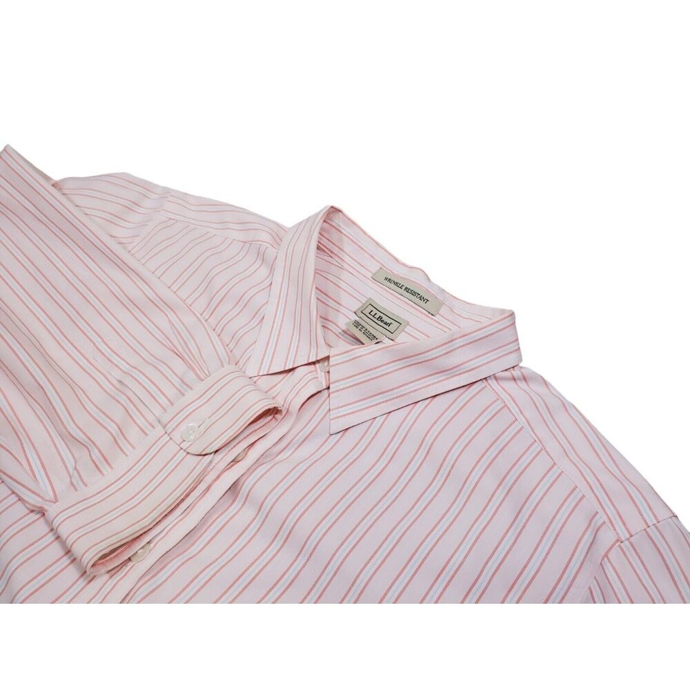 LL Bean Women's 2X Striped Pink Cotton Long Sleeve Button Down Shirt
